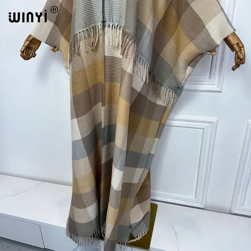 WINYI Retro plaid winter coat Middle East kaftan Pleated dress Africa Cardigan holiday cloak winter abaya women long down coat