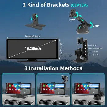 Junsun 10.26吋行車記錄儀,4K高清,支援無線CarPlay,相容於蘋果和安卓車載系統,便攜式儀錶板攝像頭,4K/1080P高清,WiFi,GPS導航 8 最佳銷售 俊順行車記錄儀 - №1