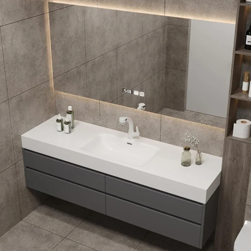 

New Integrated Basin Rock Plate Seamless Ceramic Basin Bathroom Cabinet Combination Bathroom Washbasin Customization