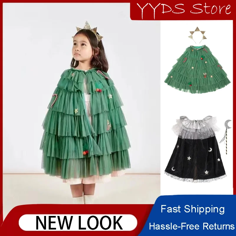 3-6T Children's Christmas Tree Cloak Set Kindergarten Prom Performance Cloak Props Candy Stars Decorative Party Clothes