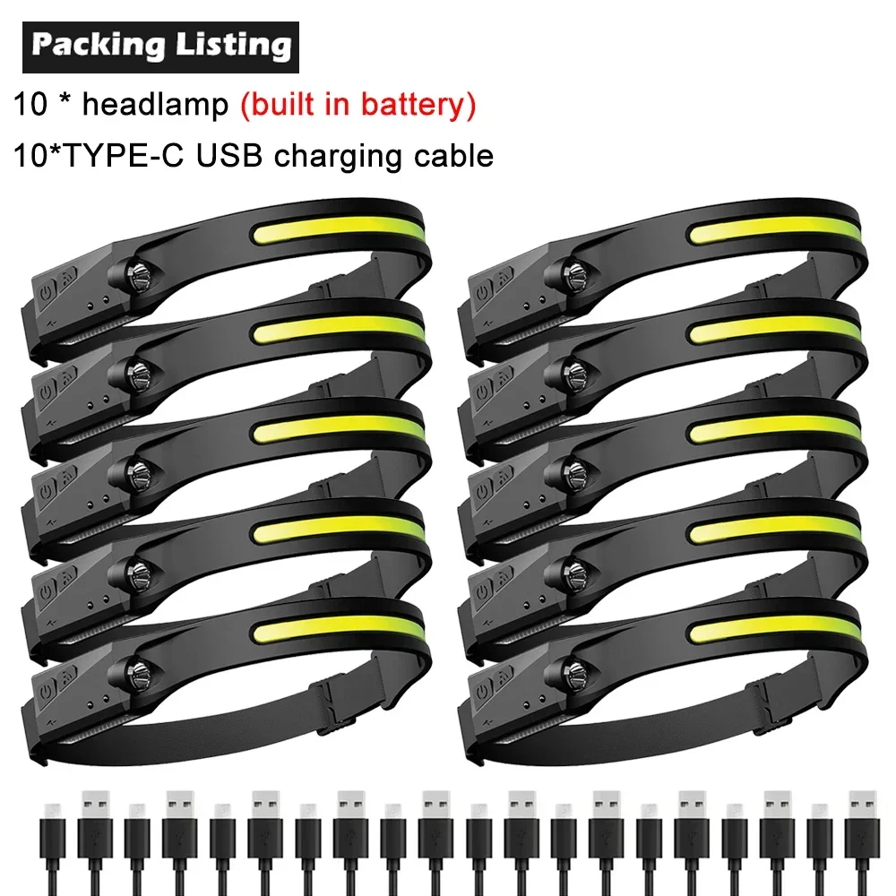 KDULIT 1-10PCS LED Sensor Scheinwerfer Eingebaute Batterie USB Aufladbare Kopf Taschenlampe Scheinwerfer Kopf Taschenlampe Camping Angeln Suche licht 6