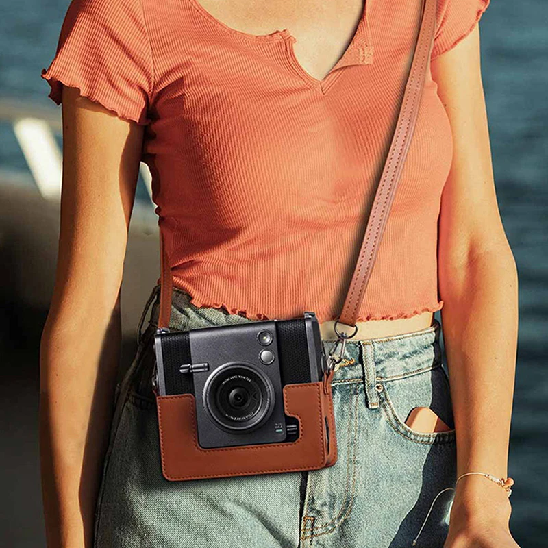 For Instax Wide Evo Camera Retro Camera Bag Protective Case PU Leather Cover With Shoulder Strap Storage Protective Bag