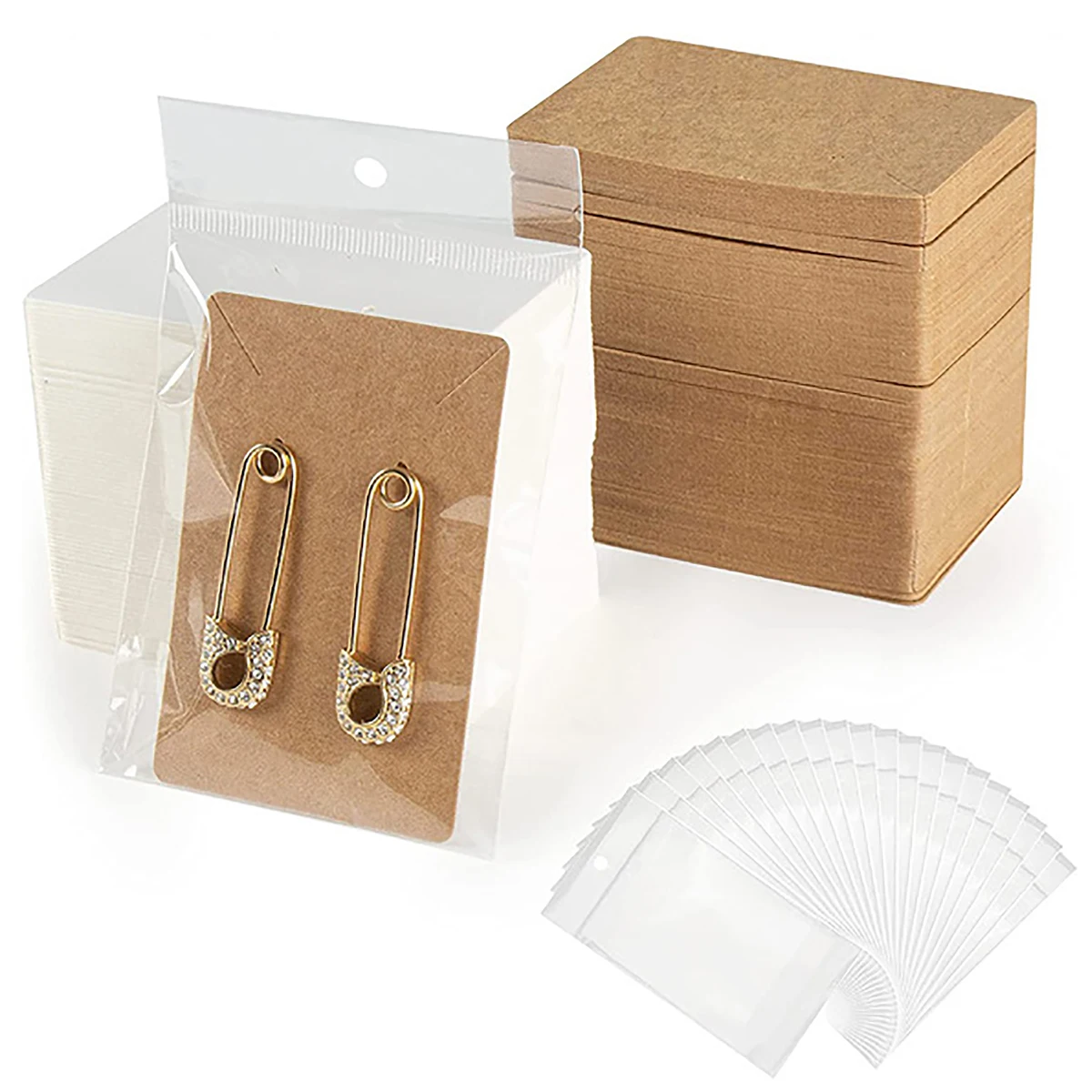 50PCS Earring Necklace Jewelry Storage Paper Cards and Opp Hang Bags Brown Black White Stands Display Hangtag Retail Exhibitor