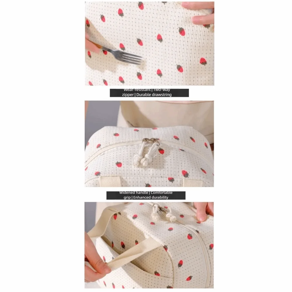 Floral/Plaid Design Corduroy Lunch Bag Waterproof Thermal Insulated Lunch Tote Multifunctional Large Capacity Picnic Food Pouch