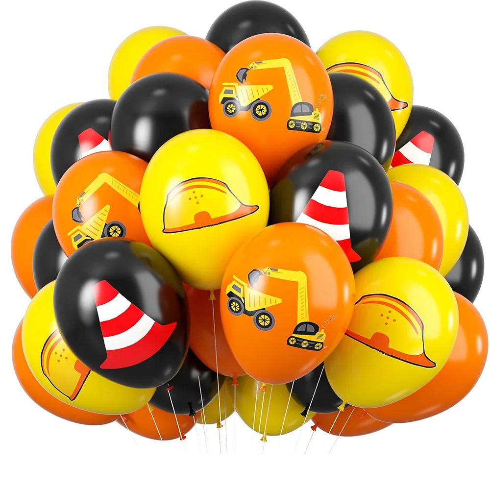 12 inch Construction Balloons Excavator Helmet Warning Printed Latex Balloon Boys Construction Birthday Party DIY Decorations