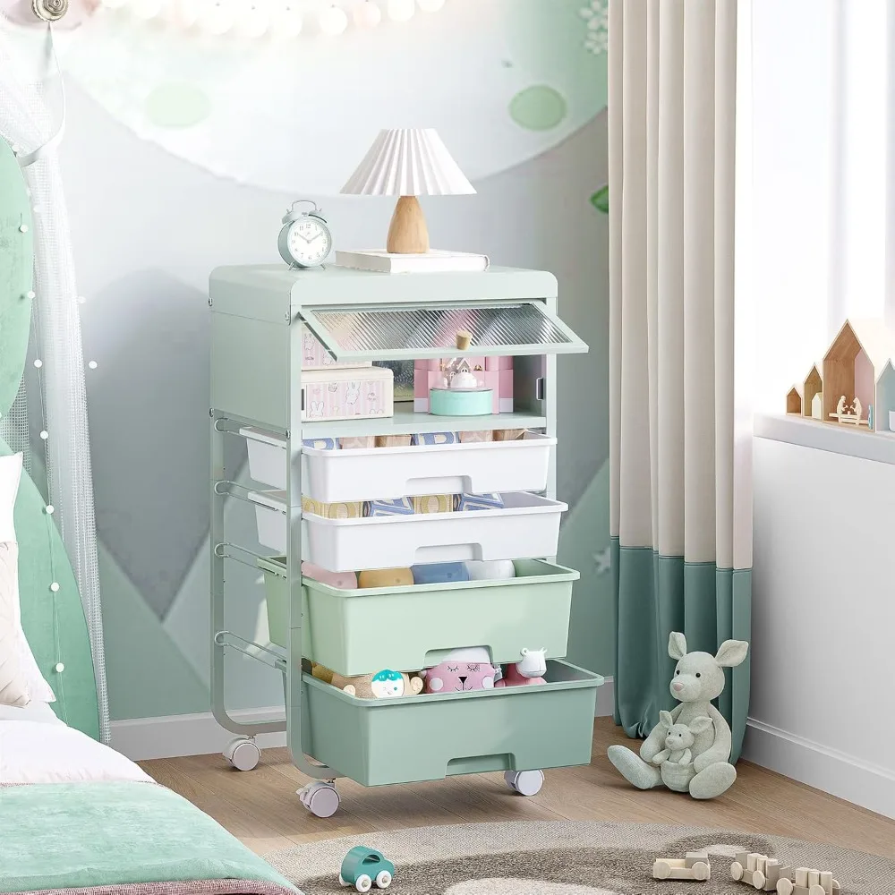 

Utility-Rolling-Storage-Drawer-Craft-Cart-Organizers with 4 Drawers & Dust-proof Door for Kid Craft Art Room,Bedroom,Home Office