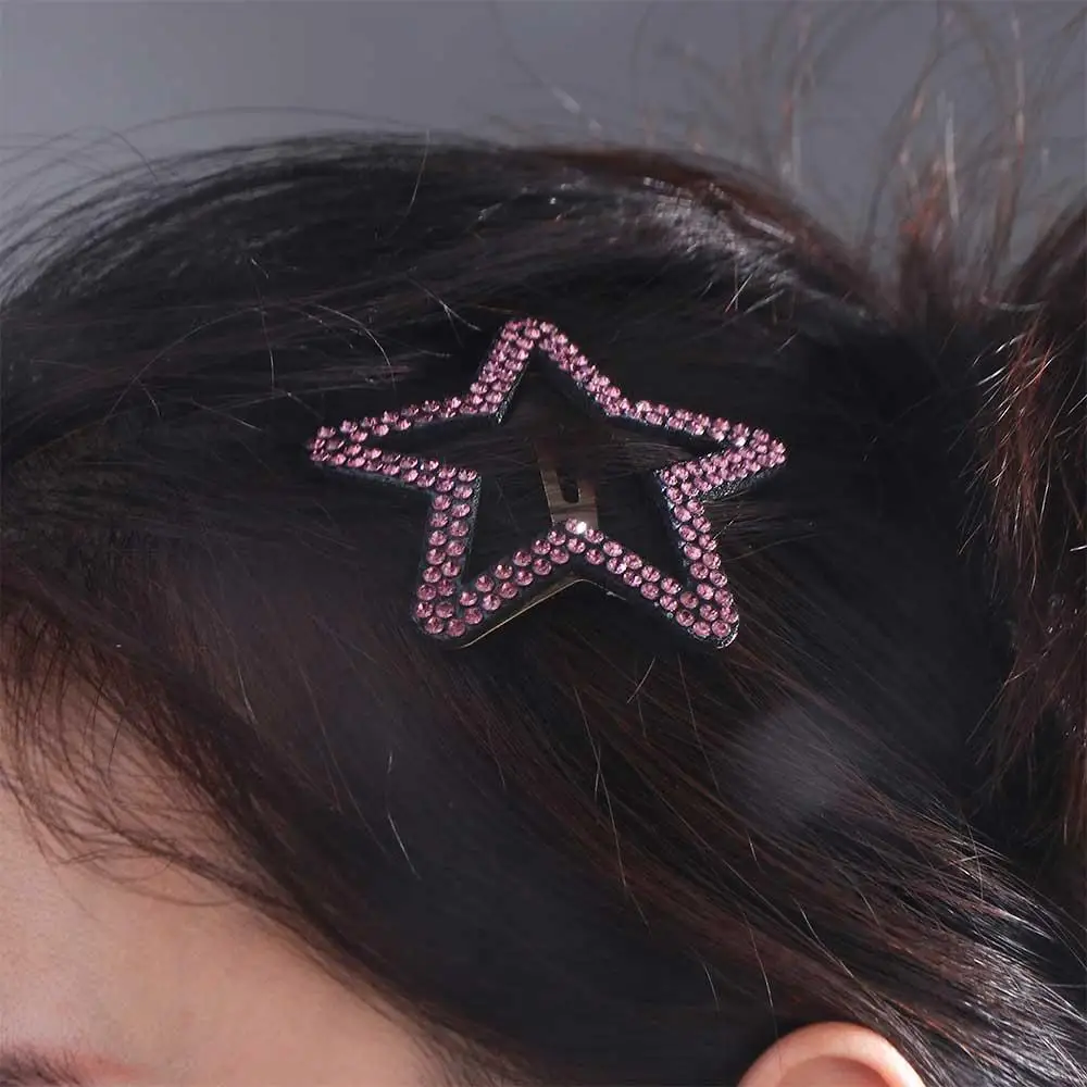 Bling Geometric Rhinestone Star BB Clip\ Metal Y2k Star Side Clip Hair Accessories Hair Clip Hollow Hair Clip Party