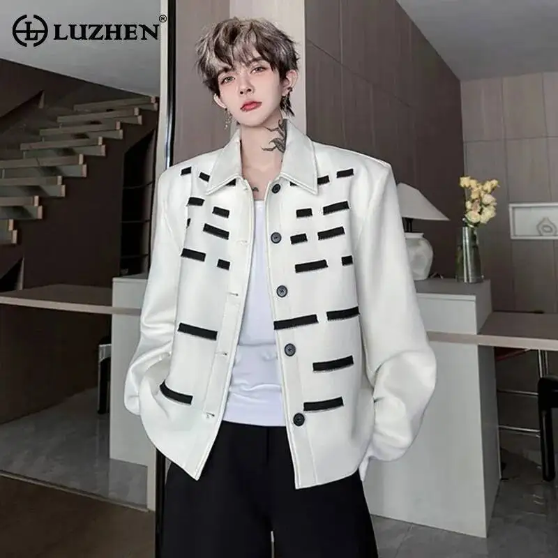 LUZHEN Color Contrast Patchwork Stripe Shoulder Pad Blazer Fashion Jacket Men's Original Elegant High Quality Male Coat JY7150