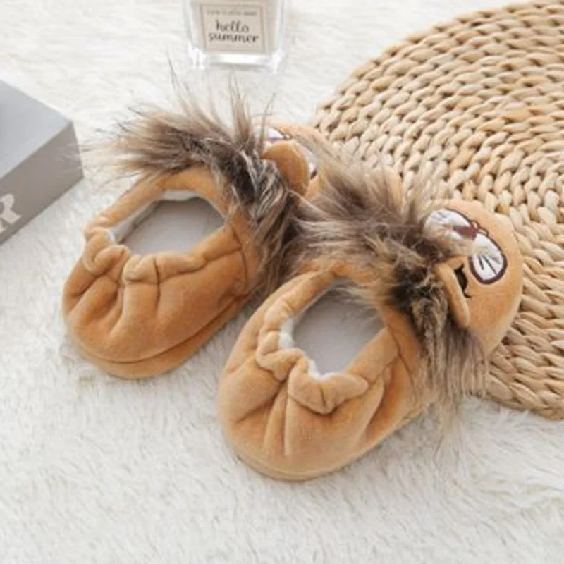 Cartoon Lion Boys Girls Slippers Autumn Winter Animals Warm Kids Floor Shoes Soft Sole Anti Slip Toddler Children Slippers