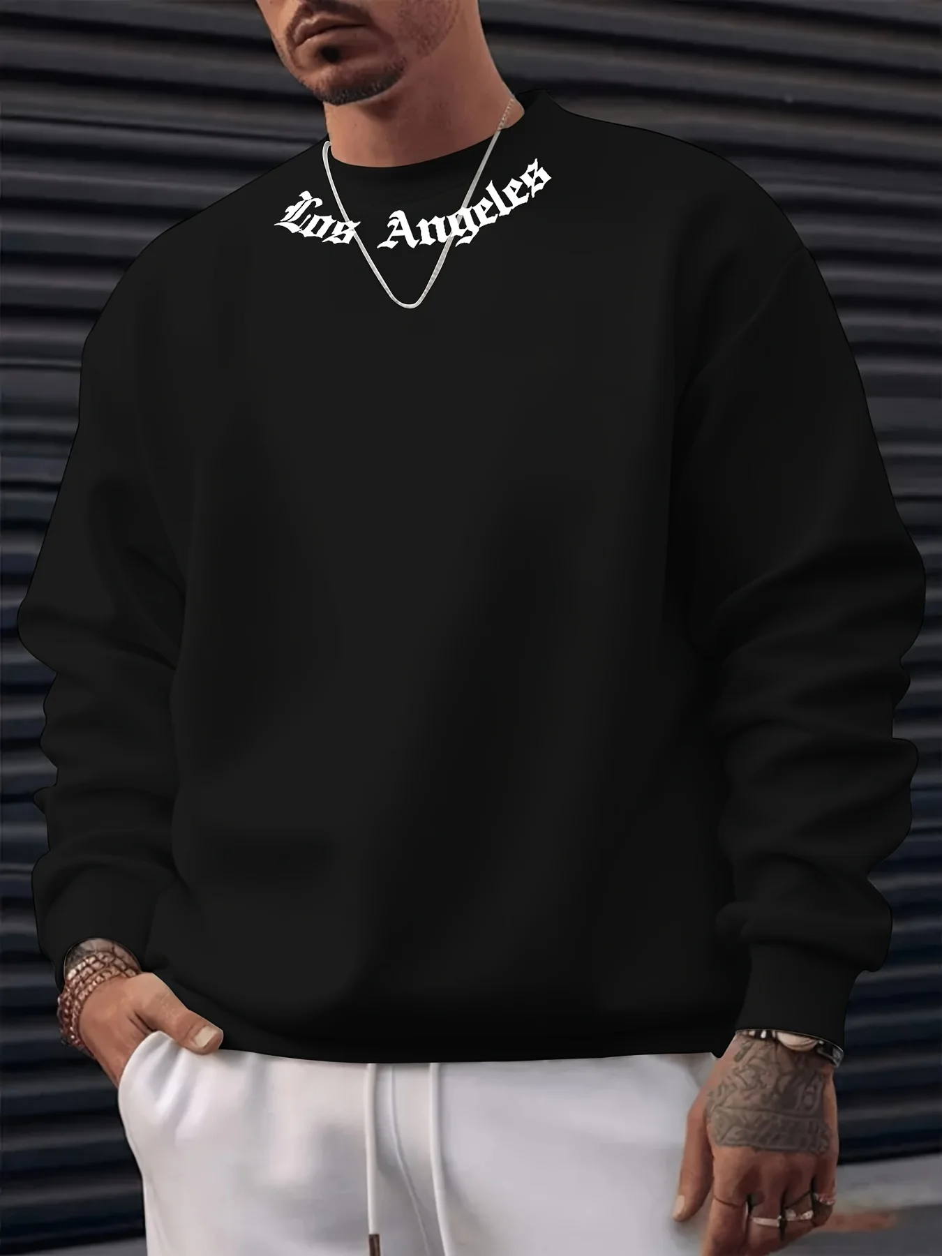Sudadera holgada informal de moda de otoño e invierno para hombre, jersey de lana con estampado de letras de Los Ángeles, sudadera de manga larga con cuello redondo