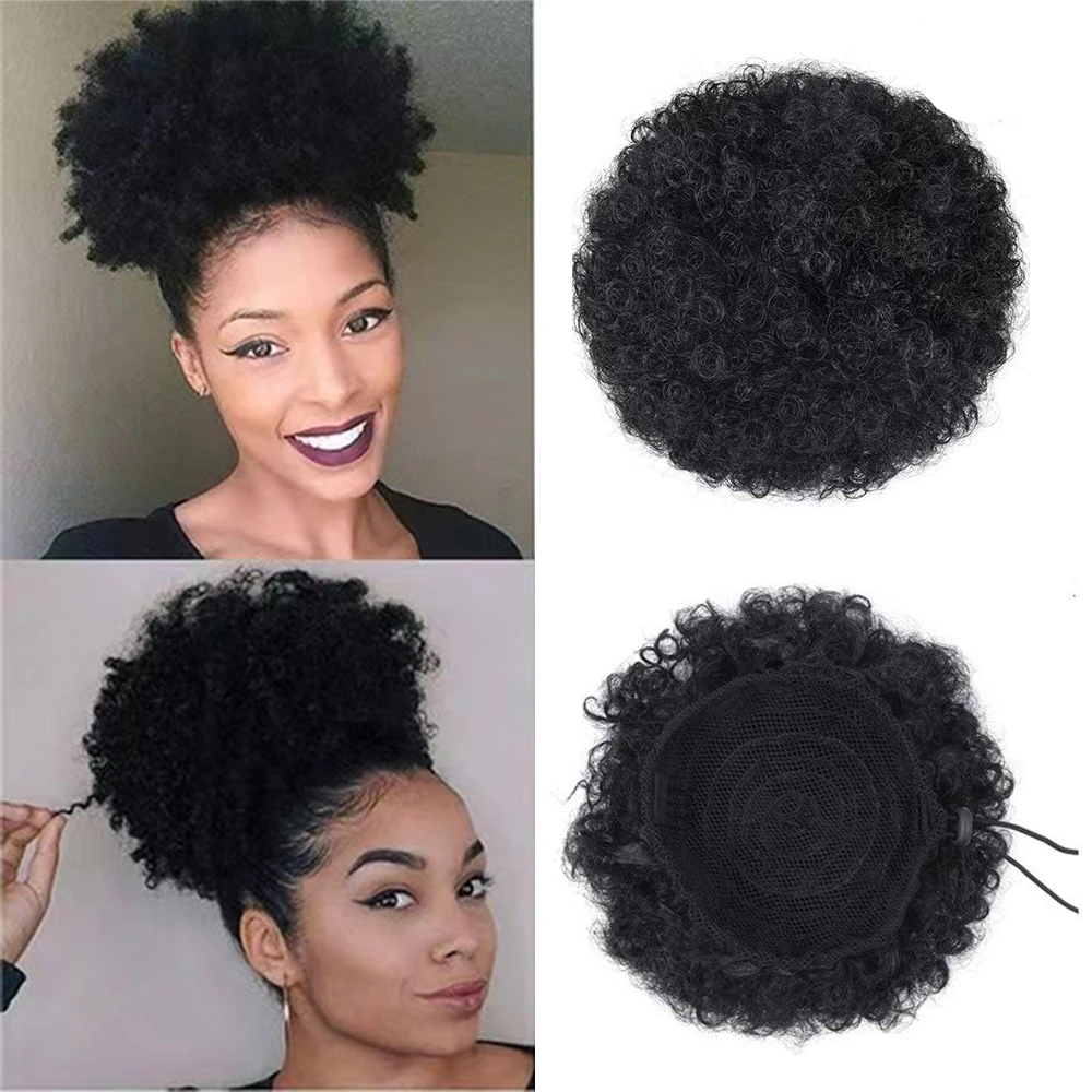 Dream Like Synthetic Short Afro Puff Hair Bun Chignon Hairpiece Drawstring Kinky Curly Ponytail Clip Hair Extensions For Women