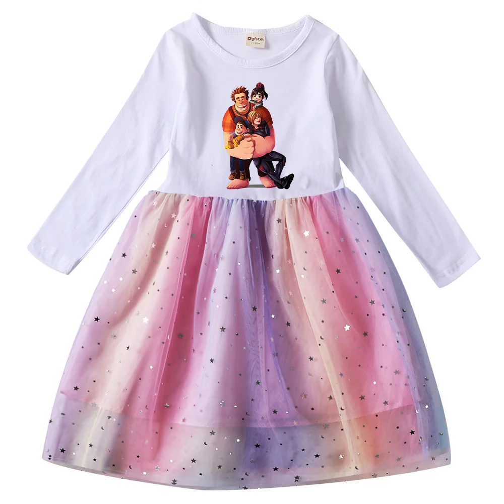 Wreck-It Ralph Girls Toddler Prom Mesh Dresses Children Party Clothes Long Sleeve Princess Costume Kids Fall Dresses