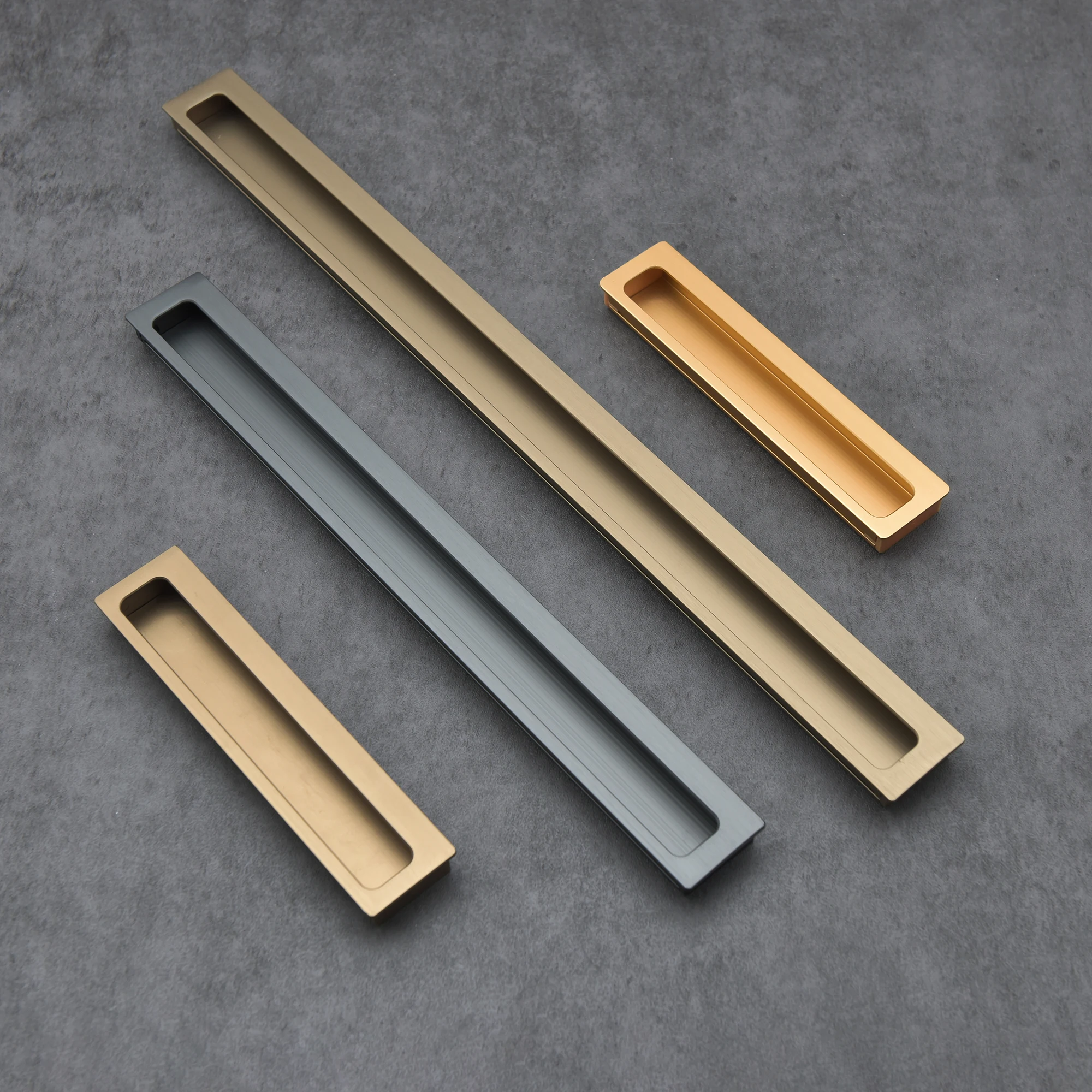 Aluminum Alloy Slotted Embedded Installation Cabinet Handles Black Invisible Sliding Door Pulls Modern Simple Funriture Hardware