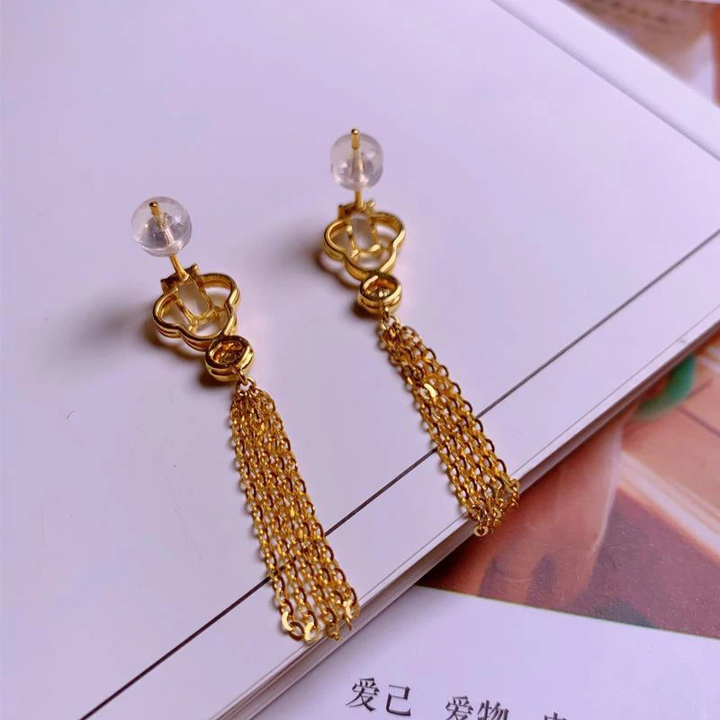 Boucles d'oreilles à frange en calcédoine hémienne naturelle pour femme, bijoux à breloques de luxe, style chinois rétro, léger et aristocratique