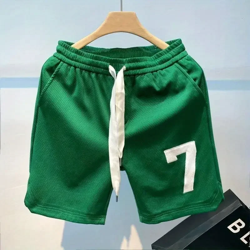 Summer Men Short Print Drawstring Streetwear Sports Vintage Length Wide Leg Trousers Casual Straight Basketball Outdoor Shorts