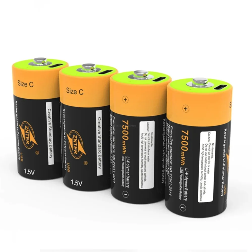 4 pçs/lote 100% ZNTER 7500mWh bateria recarregável tamanho C 1.5V USB bateria de lítio lanterna câmera de rádio bateria especial