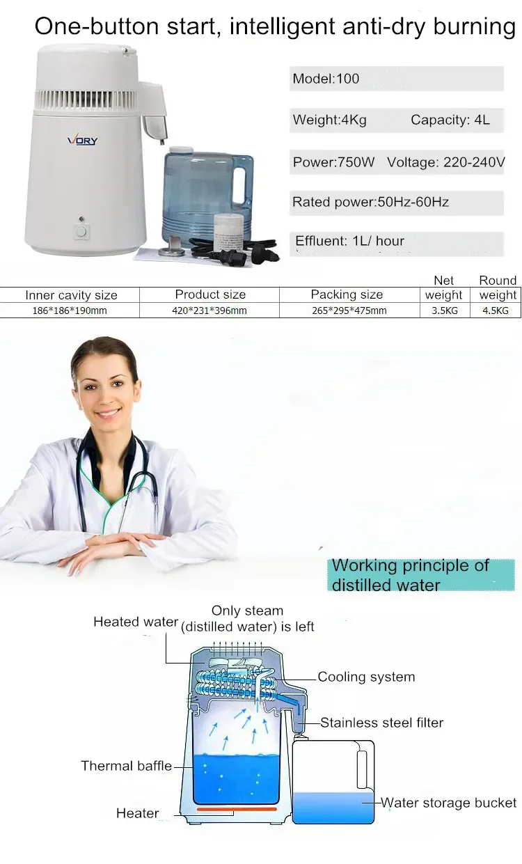 Дистиллятор для воды 220 В, 4 л, очиститель воды для дистилляции, лабораторная гидрозольная машина, 750 Вт, настольный дистиллятор для воды для дома