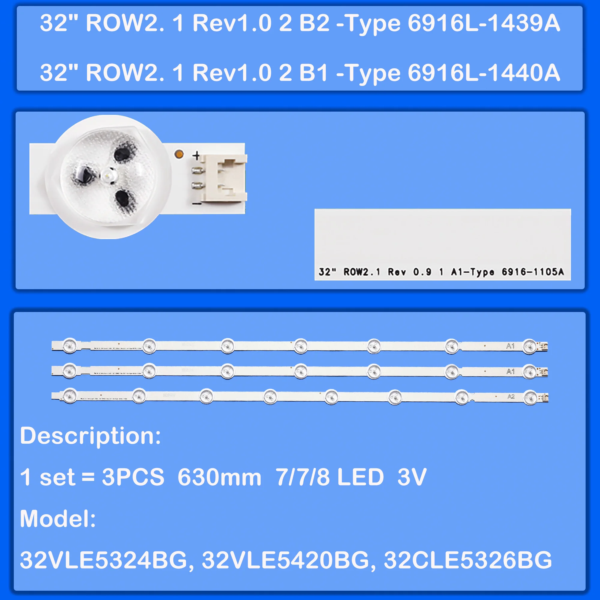 

Полосы светодиодной подсветки для 32VLE4324BF 32VLE5324BG 32VLE5420BG 32CLE5326BG 6916L-1204A 6916L-1105A 6916L-1106A
