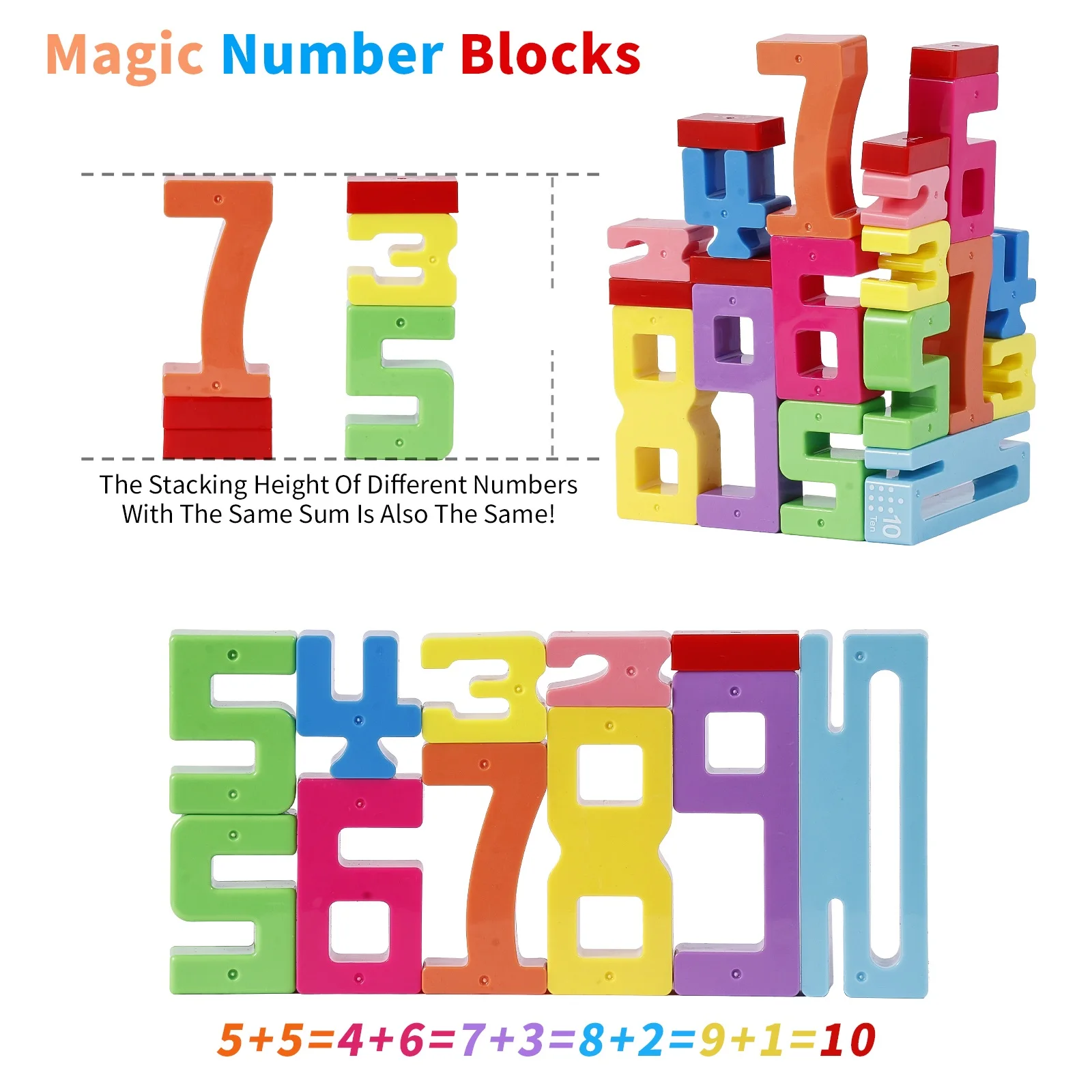 Blocos numéricos coloridos, 23 blocos de construção e 15 cartões, brinquedo educacional interativo para maiores de 3 anos