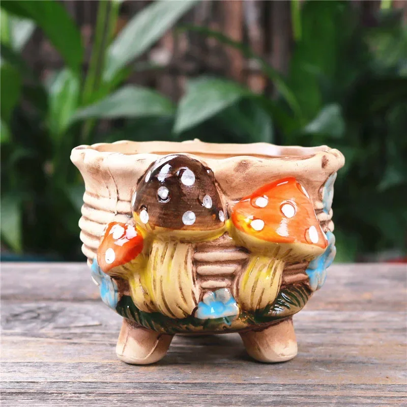 Fairy Garden Personality Mushroom Stoneware Succulent Flower Pot Living Room Decoration Planter Vintage Handicrafts Bonsai Pots