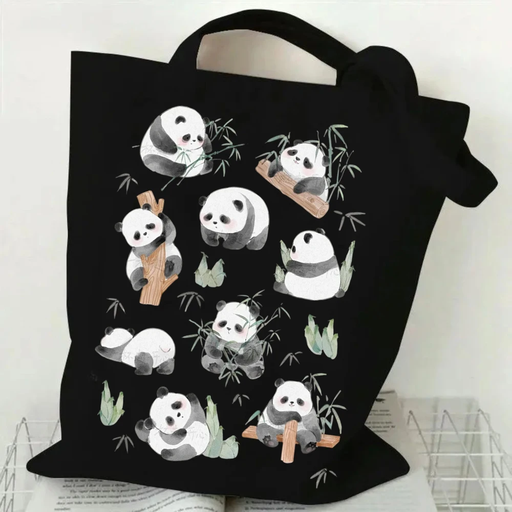Shoulder Shopper Purse 3x3 Matrix Bicolor Mascot Silhouette Vibrant Green Bamboo Stem Printed Solid Black Backdrop for Travel
