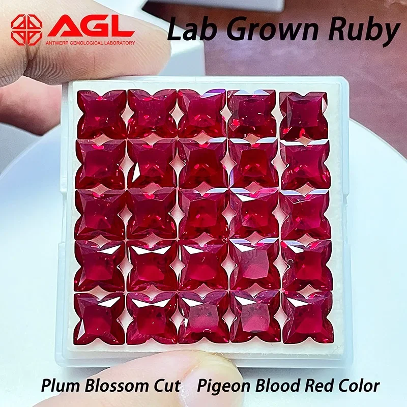 Lab Grown Ruby Plum Blossom Cut Pigeon Blood Red Color DIY Charms Jewelry Making Main Materials Selectable AGL Certificate