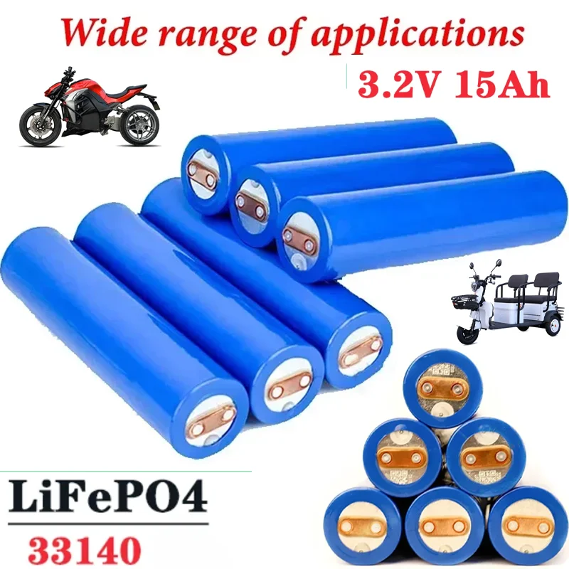 2024 New 33140 3.2v 15ah Rechargeable Battery Lifepo4 Lithium Batteries for DIY 12v 24v E Bike E-scooter Power Tools Battery