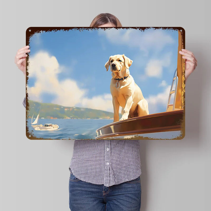 Sailing Labrador Retriever Metal Poster Customized Wall Art Retro Vintage Tinplate Signs for Wand Deko Mancave Decoration Gaming