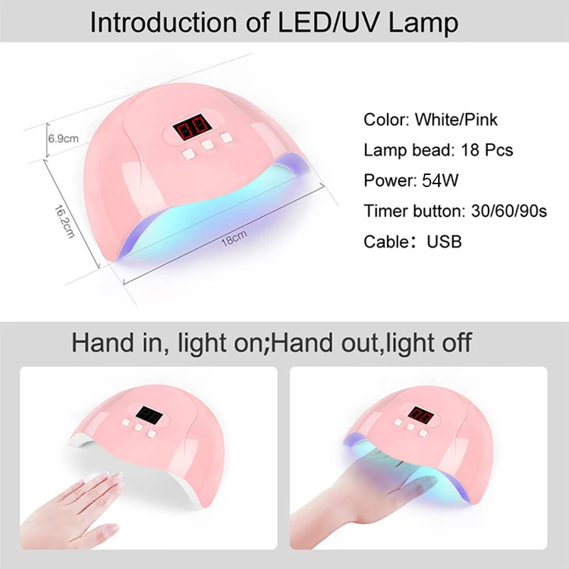 แบบพกพา18 Led เล็บมือ Drayer Sun X4 USB 54W หลอดไฟยูวีสำหรับบ่มเล็บเจลแห้งเร็ว Sensor สีชมพูแสงพืชเครื่องมืองานศิลปะ