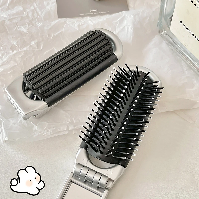 Mini peine de masaje plegable para niña, cepillo de pelo de viaje antiestático portátil, peines de pelo con espejo