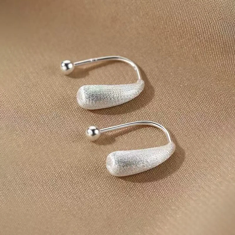 

925 Silver Frosted Water Droplets Bead Screw Stud Earrings For Women Classic Fine Jewelry Geometric Light Luxury Accessories