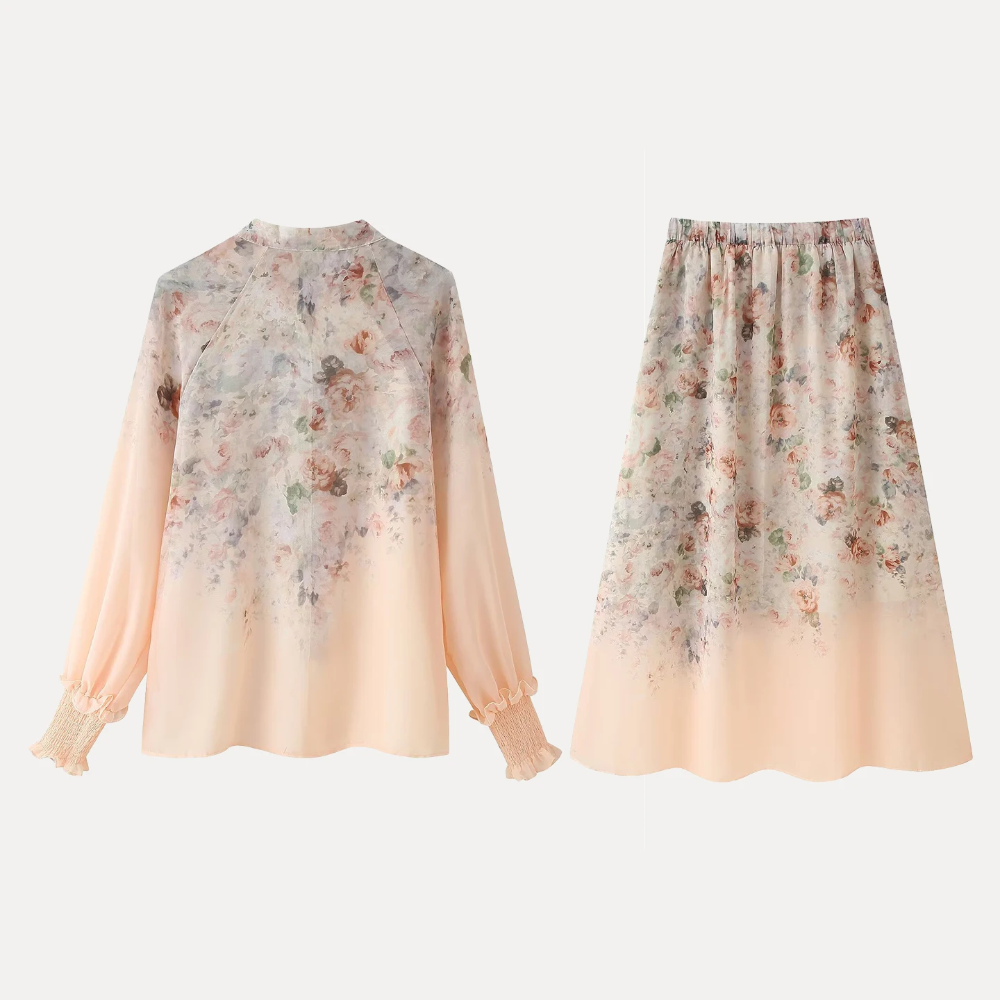 花柄プリント長袖シャツとハーフスカートセット レディースファッション ボタンアップネックライン服 秋 2025 Zブランド