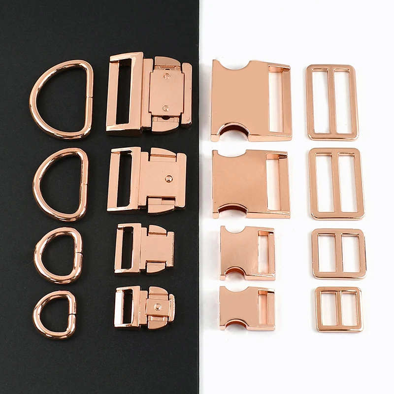 

15/20/25/30/38mm RoseGold D Ring Metal Buckles Safety Belt Release Buckle Clip 1/2Sets Bag Strap Adjuster Tri-Glide Sliders Hook