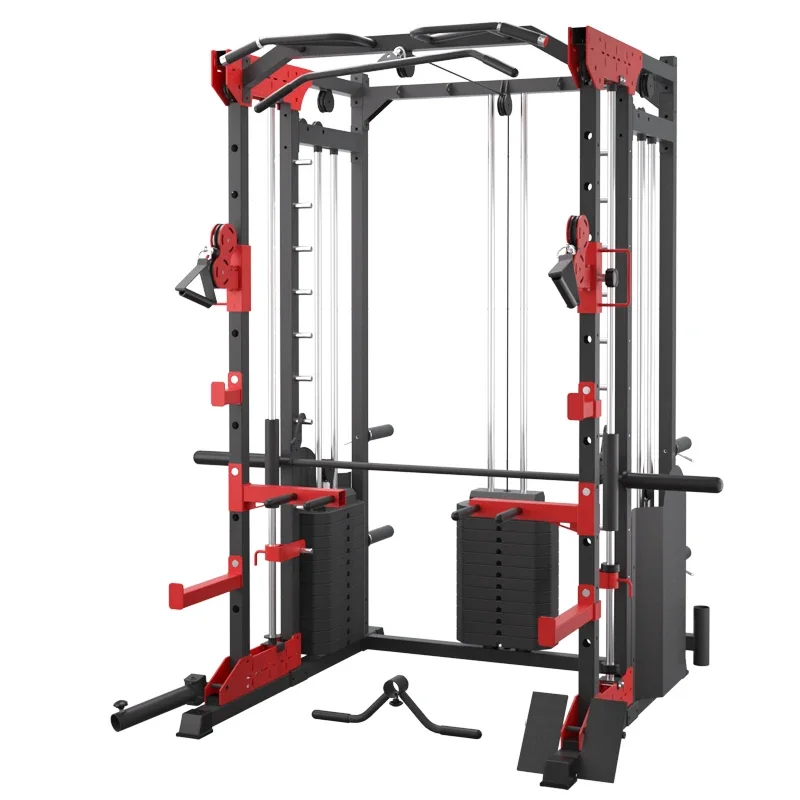 Multifunctional Integrated Home Gym Equipment Smith Machine Lat Pull Low Row Fitness Squat Rack with Cables Machine for Exercise