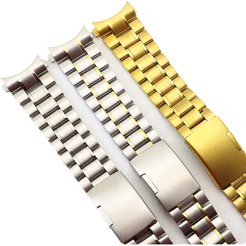 Bracelet de montre à extrémité incurvée en acier inoxydable, solide, 16 18 20 22 24mm, Bracelet de rechange, boucle pliable avec broches