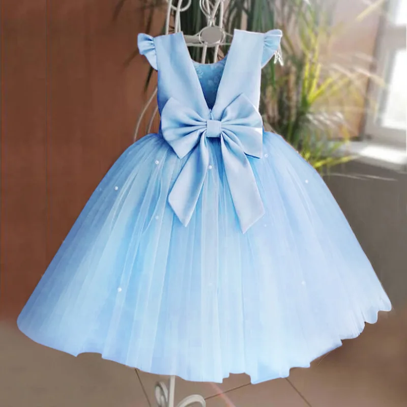 Girl Dress Middle Child Mesh Backless Bow Puffy Princess Dress Flower Girl Dresses for Weddings Toddler Girl Clothes