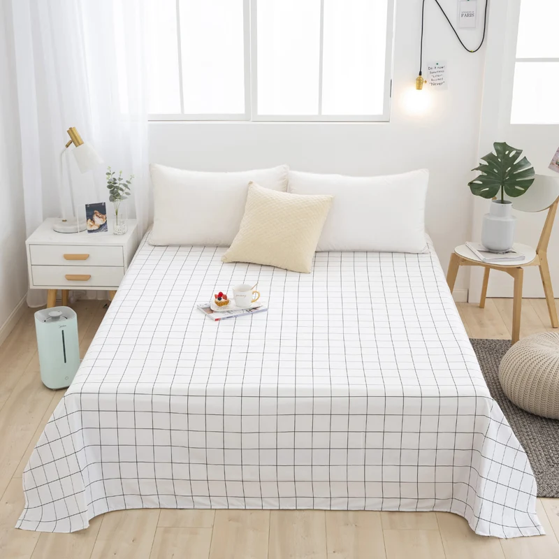 

1pc Thick 100% Cotton Flat Sheet Fitted Sheet Classic Plaid High Quality Bed Sheet Bedding Linen Single King Queen Size