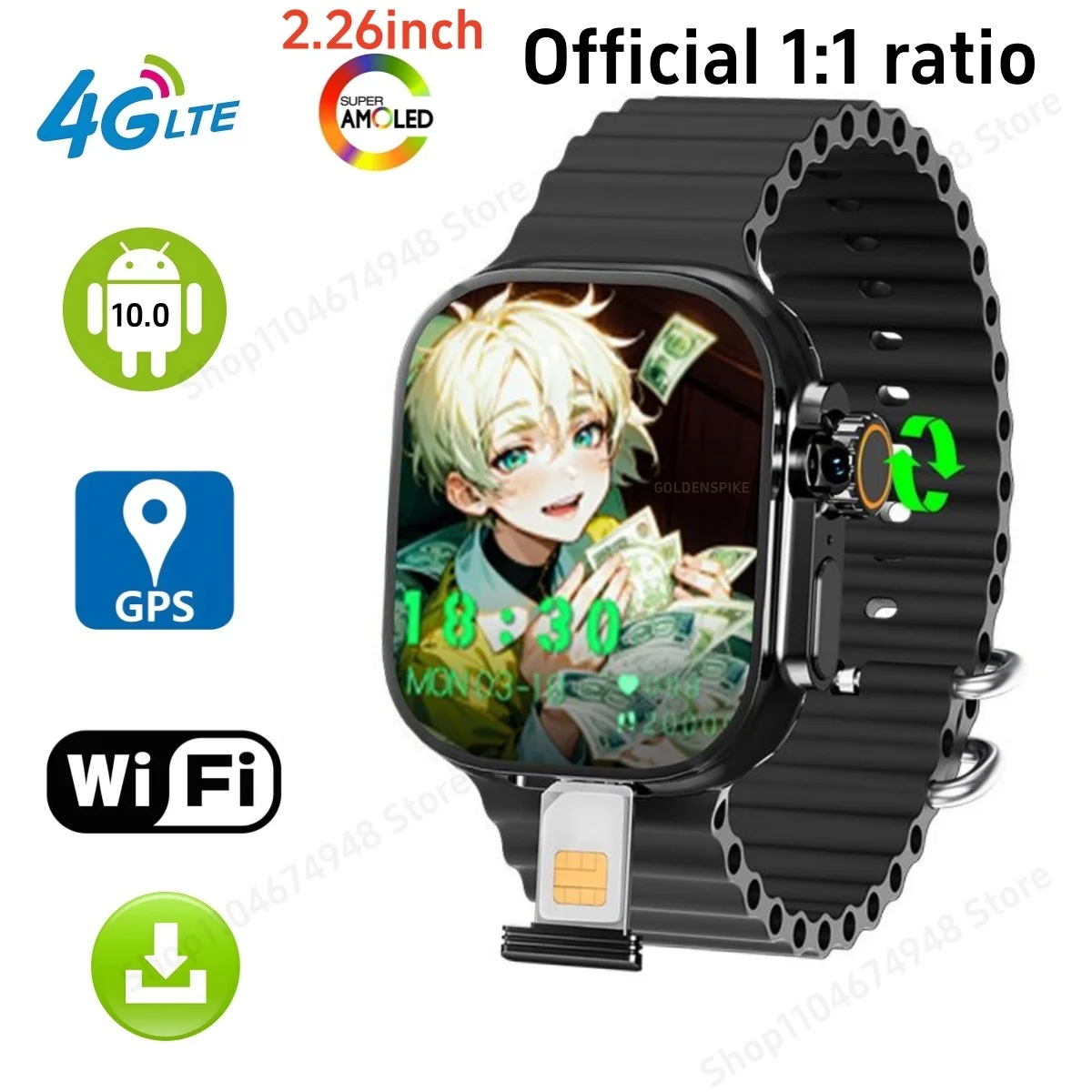 

GOLDENSPIKE S10 Ultra MAX 4G Smartwatch Android Smart Watch With 448*528 180° Rotary Camera GPS WIFI Video Call NFC App Download