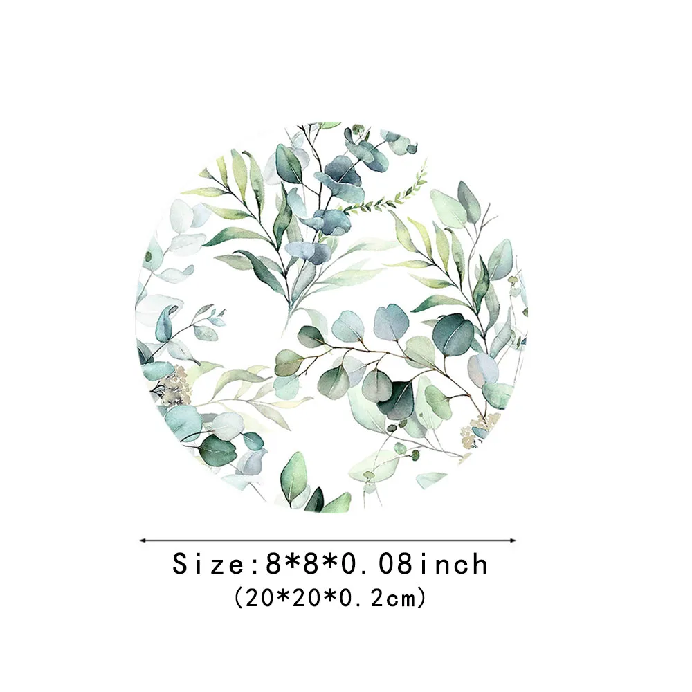 Round Mouse Pad Cute Leaves Design Rubber Mousepad Aesthetic Desk Accessory for Office Laptop Computer Gift for Friend