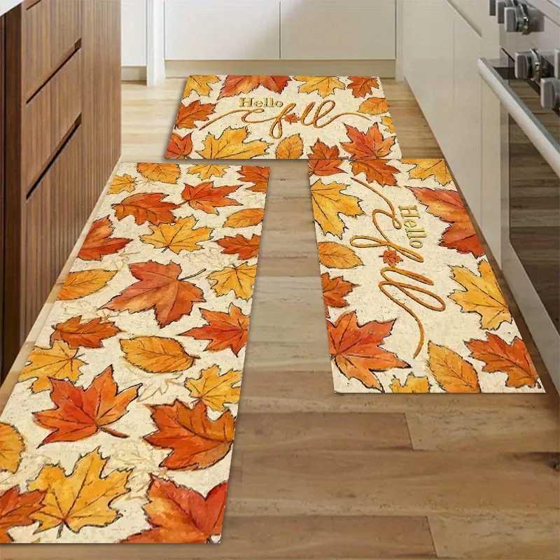 

Fall Thanksgiving Maple Leaf Kitchen Mat Decor Bathroom Anti-slip Door Mat Kitchen Hallway Balcony Rugs Thanksgiving Decoration