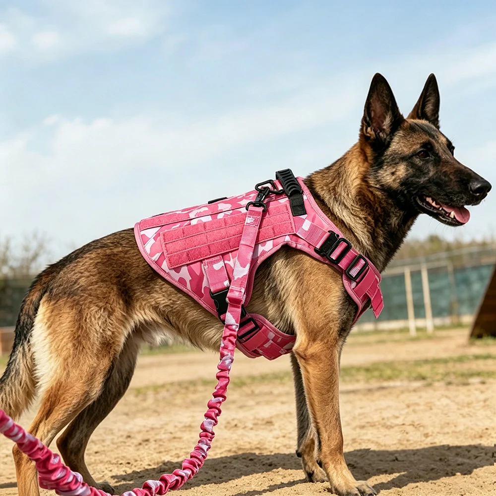 Taktisches Hundegeschirr und Leinenset, verstellbare Militär-Hundeweste ohne Zugfunktion mit Griff für mittelgroße und große Hunde zum Training und Spazierengehen – Detail 1