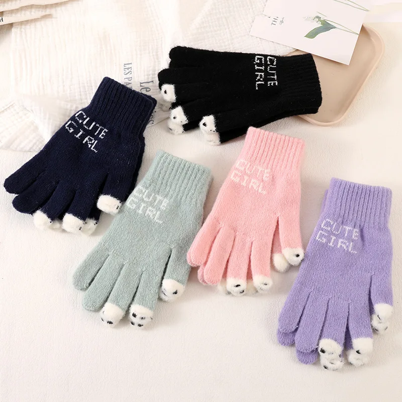 

Женские и мужские зимние вязаные перчатки с длинными пальцами, унисекс, однотонные перчатки с сенсорным экраном, уличные теплые варежки для езды на велосипеде и вождения