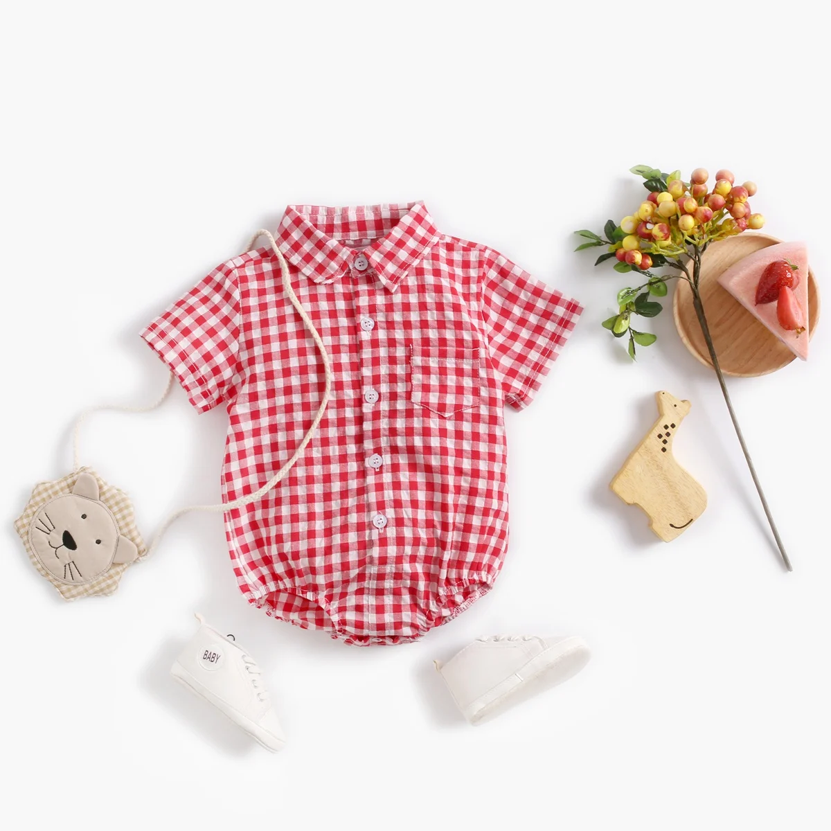 Sanlutoz Cotton Plaid Baby Boys Bodysuits Fashion Newborn Clothes for Baby Boy Short Sleeve Summer Baby Clothing