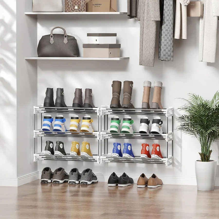 ชั้นวางรองเท้าแคบ 3 ชั้นพร้อมตะขอและห่วงแถบกาวและการออกแบบประหยัดพื้นที่บางสําหรับจัดรองเท้าติดผนังในปิด