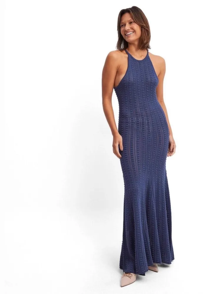 Sexy Knit Cut Out Spaghetti Strap Bodycon Beach Maxi Dress Summer Women's Holiday Club Party Outfit Swimsuit Cover Up Dresses