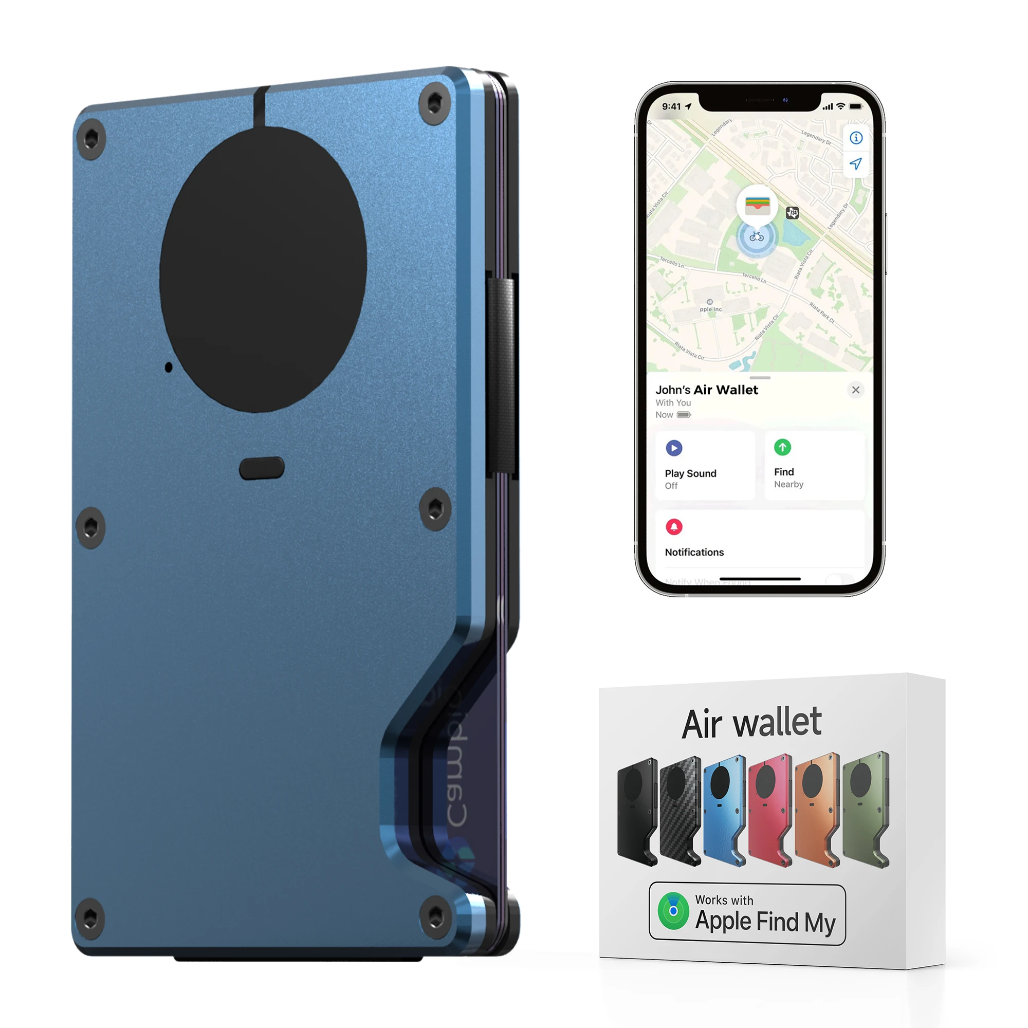 

Тонкий умный кошелек с поддержкой Apple Find My, защитой от RFID, минималистичным дизайном для переднего кармана и съемным держателем для кредитных карт