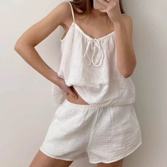 Thin U Neck Set with Spaghetti Strap European and American Style Home Loungewear Wedding Photo Studio Wear Spring for Women