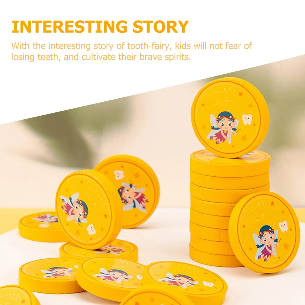 20 Pcs Baby Tooth Reward Coin Gifts Golden Rewards Commemorative Medal Commemorate Lost Teeth Coins Wood