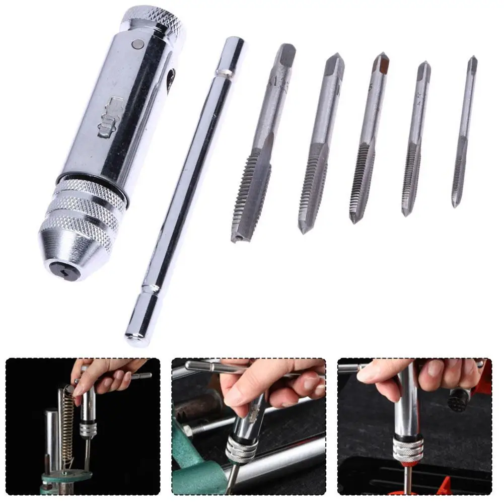 Adjustable Tap Reamer Hand Manual Holder Wrench T-Handle Ratchet M3-8 M5-12 Working Threading Kit  Spiral Fluted Screw Tap