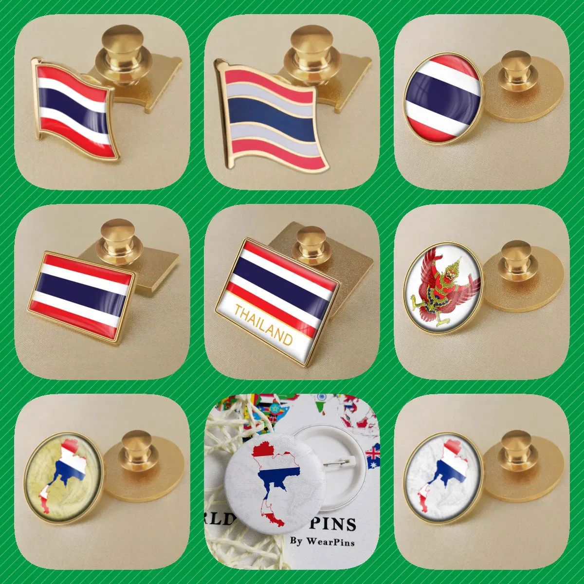 Thailand Flag National Emblem National Animal Brooches Badges Lapel Pins